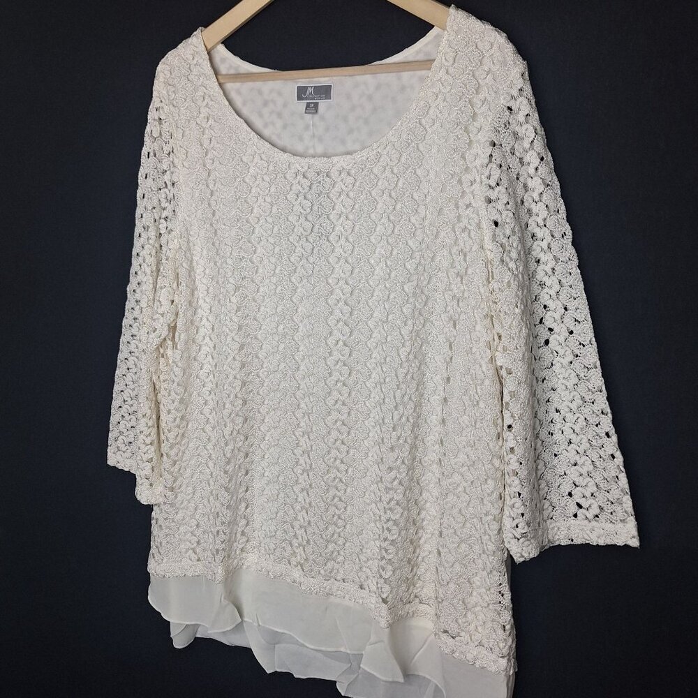 NWT JM Collection Cream Blouse Top Size 2X/3X Formal Chic Preppy Flowy - Picture 2 of 8